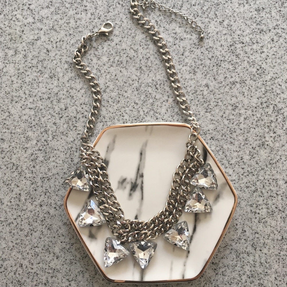 Silver Triangle Cut Diamonds Statement Necklace - image 2